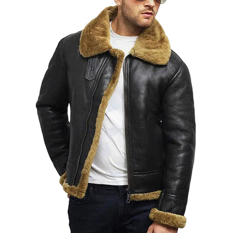 Shearling aviator jacket with thick fleece lining