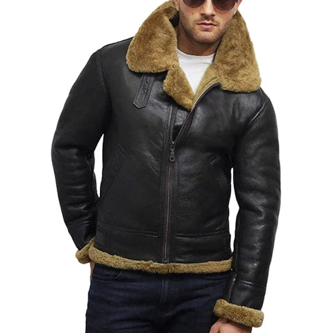 Shearling aviator jacket with thick fleece lining