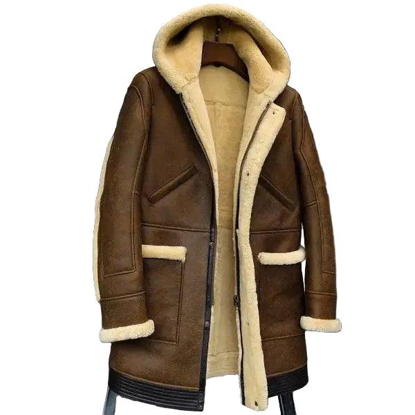 Sheepskin Coat Hooded Leather Jacket Fur Coat Mens Winter Coats Long Fur Jacket