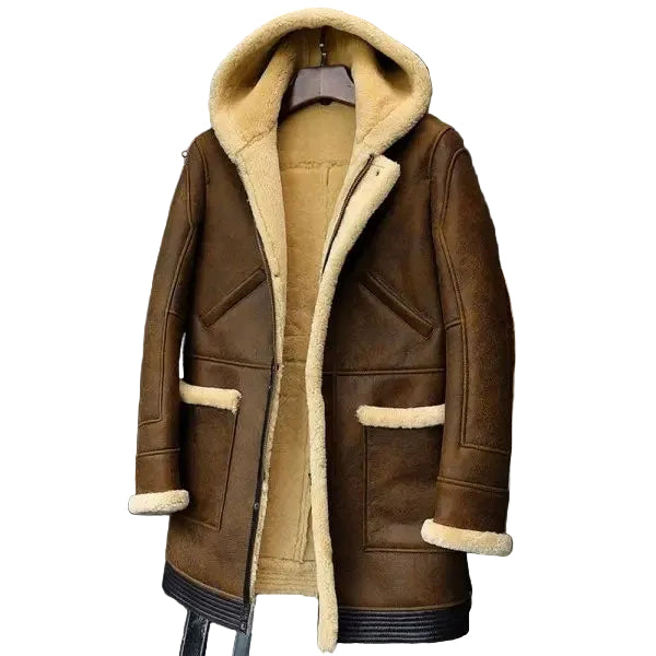 Sheepskin Coat Hooded Leather Jacket Fur Coat Mens Winter Coats Long Fur Jacket