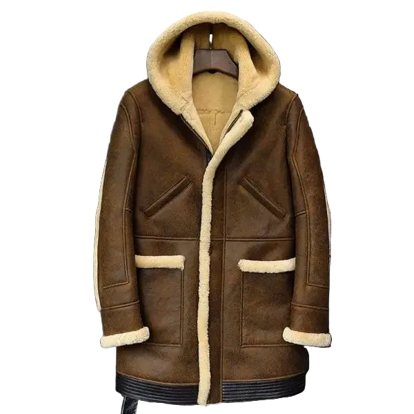 Sheepskin Coat Hooded Leather Jacket Fur Coat Mens Winter Coats Long Fur Jacket
