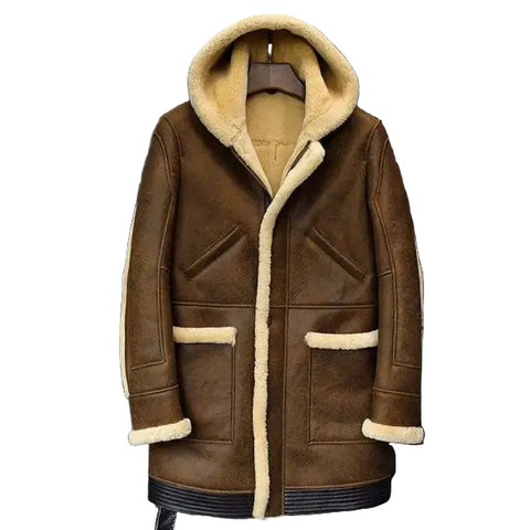 Sheepskin Coat Hooded Leather Jacket Fur Coat Mens Winter Coats Long Fur Jacket