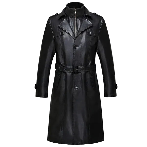 Sheepskin Men Long Leather Trench Coat