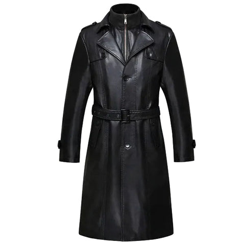 Sheepskin Men Long Leather Trench Coat