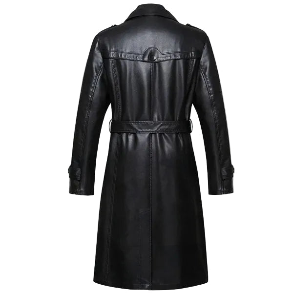 Sheepskin Men Long Leather Trench Coat
