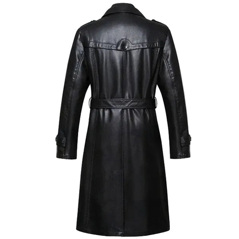Sheepskin Men Long Leather Trench Coat