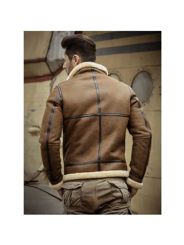 Sheepskin leather bomber jacket with mandarin collar