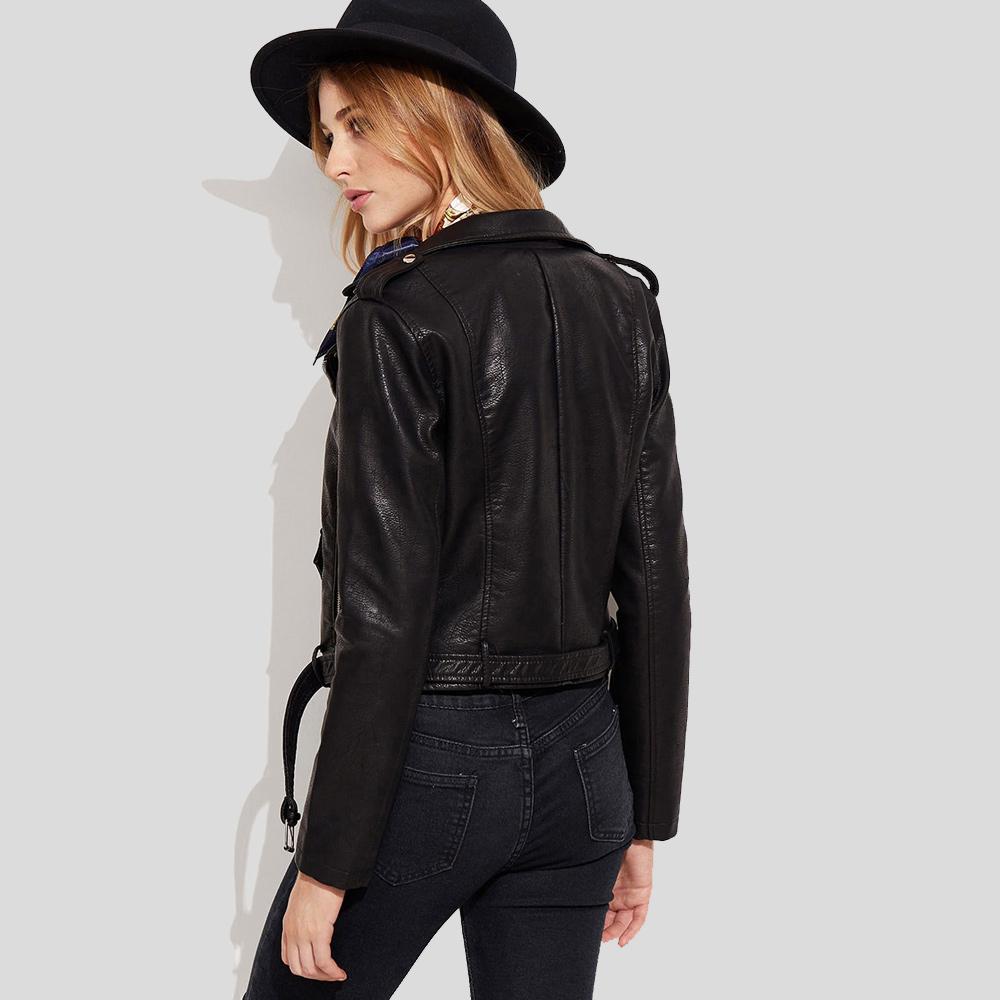 women's black lambskin leather biker jacket sienna side angle