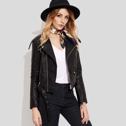 women's black lambskin leather biker jacket sienna detail close up