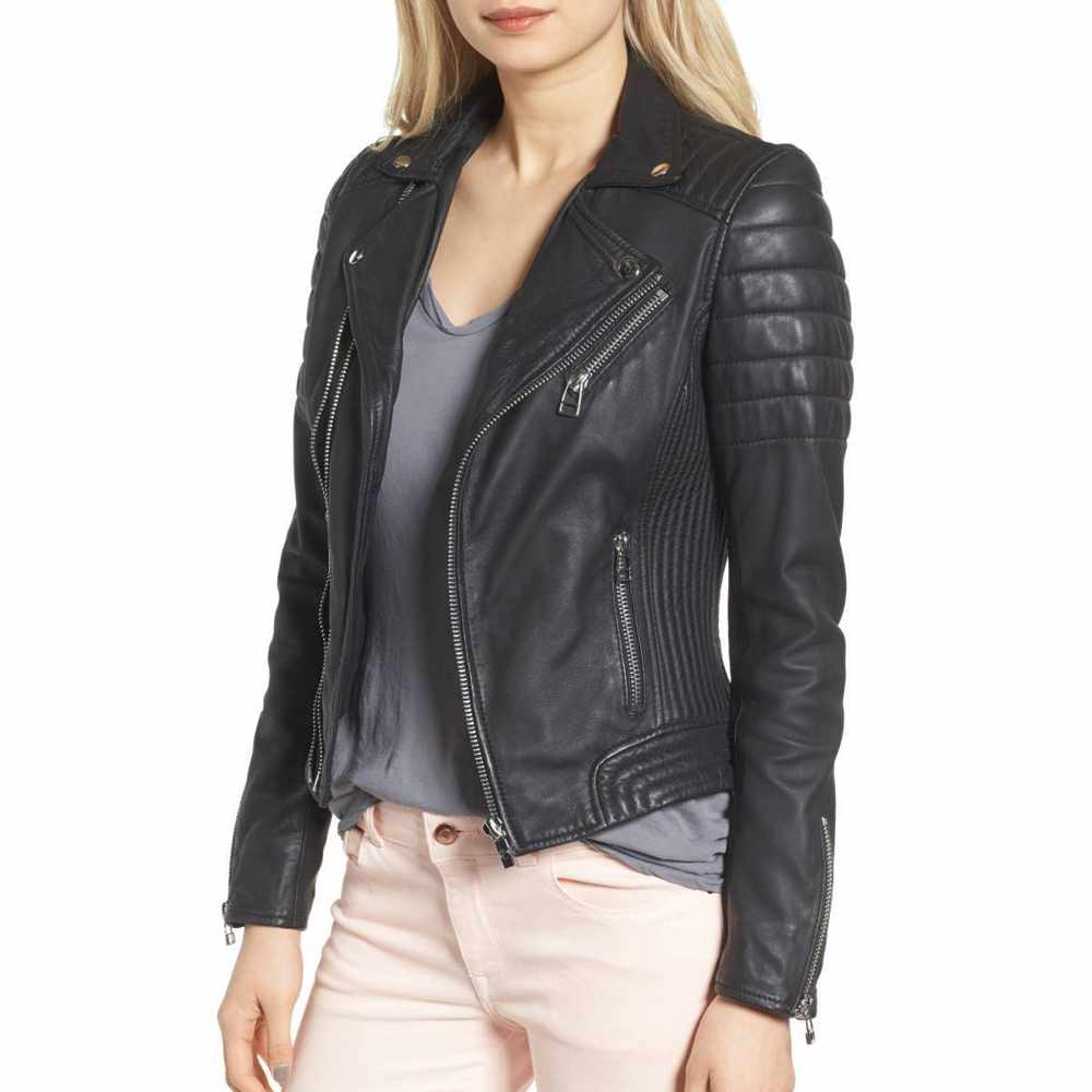 Slim Fit Black Classic Motorcycle Leather Jacket Women - AMSEL LEATHERS