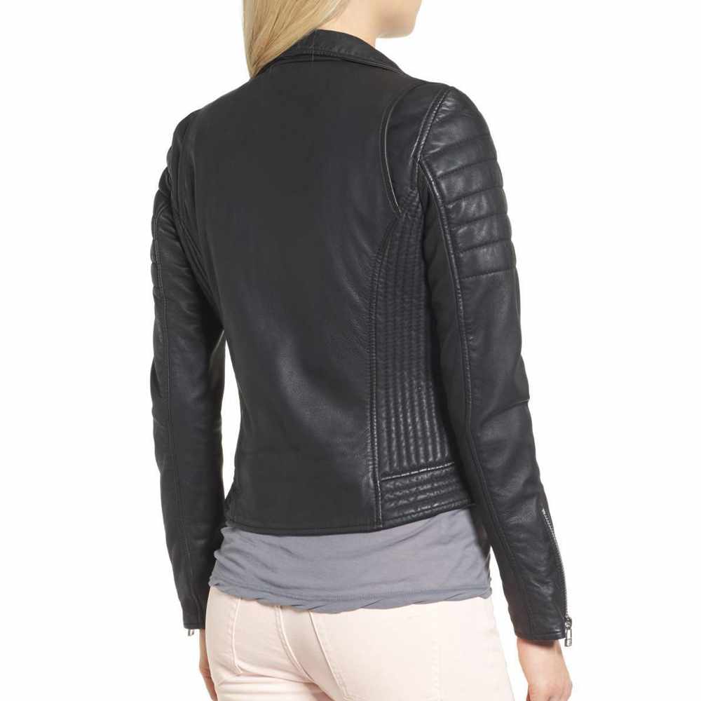 Slim Fit Black Classic Motorcycle Leather Jacket Women - AMSEL LEATHERS