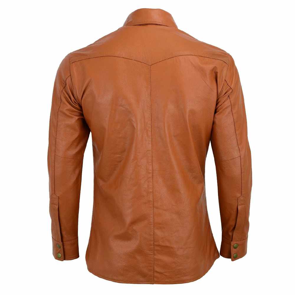 Slim Fit Tan Brown Men Full Sleeve Soft Leather Shirt - AMSEL LEATHERS