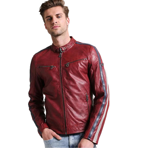 men's red quilted lambskin leather racer jacket alaric front view