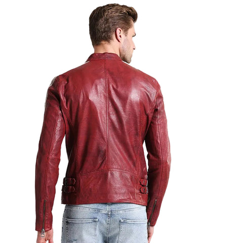 men's red quilted lambskin leather racer jacket alaric side angle