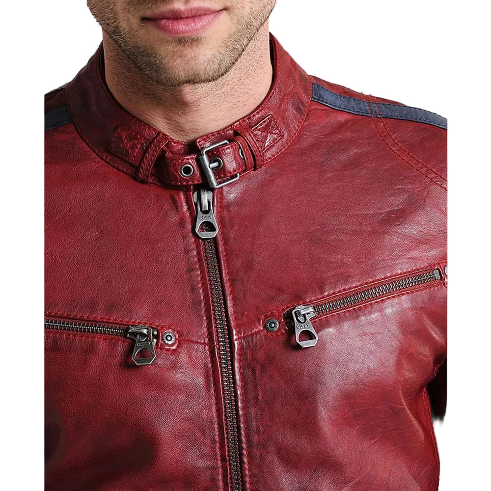 men's red quilted lambskin leather racer jacket alaric back view