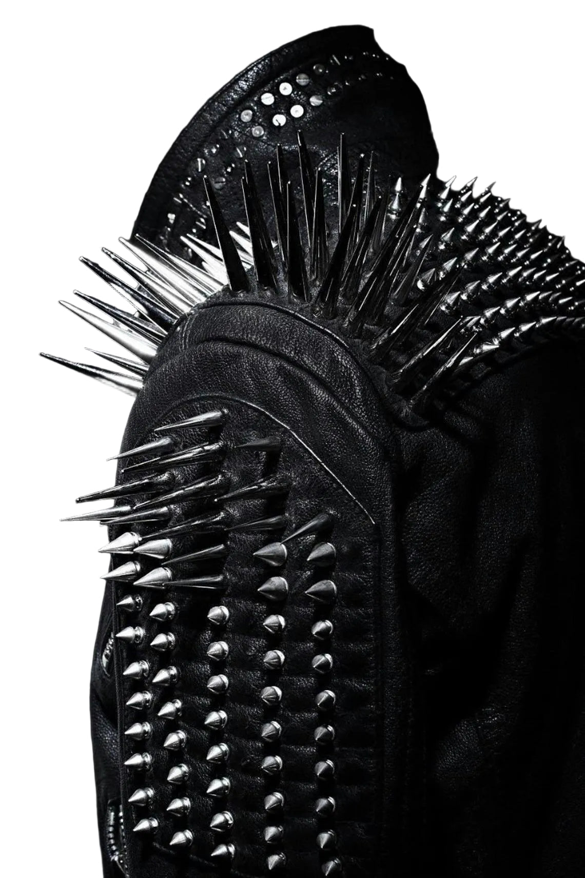 Studded Leather Jacket Women Handmade Full Black Punk Silver Long Spiked