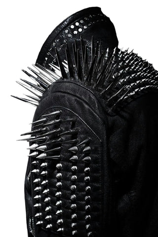 Studded Leather Jacket Women Handmade Full Black Punk Silver Long Spiked