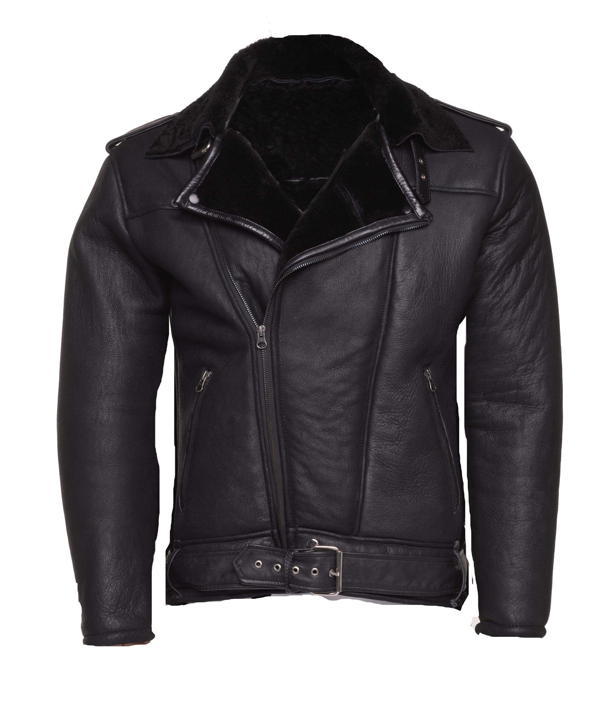 Black Shearling Biker Jacket for Men – Merino Sheepskin