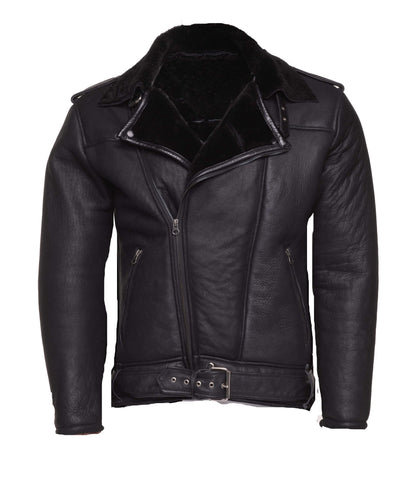 Black Shearling Biker Jacket for Men – Merino Sheepskin