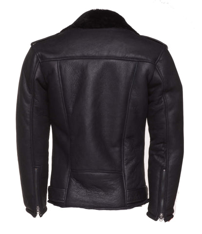 Black Shearling Biker Jacket for Men – Merino Sheepskin