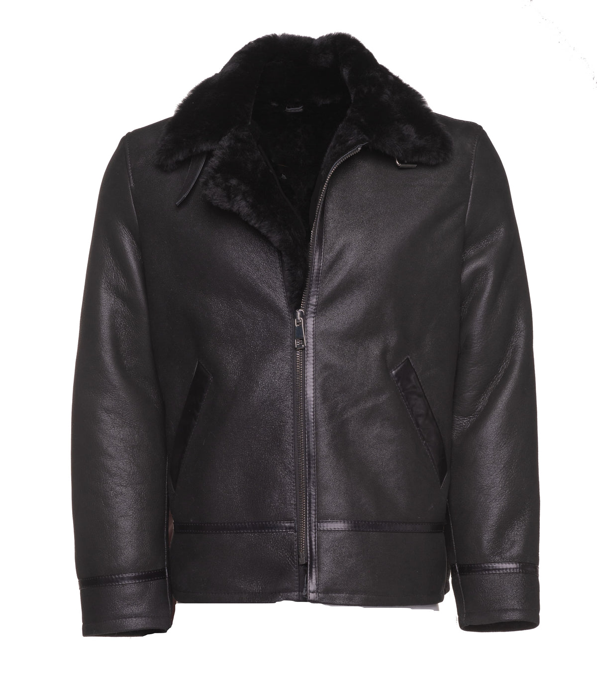 • black b3 shearling bomber jacket mens front view
