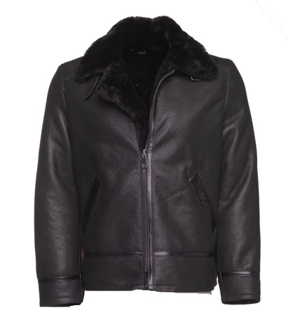 • black b3 shearling bomber jacket mens front view
