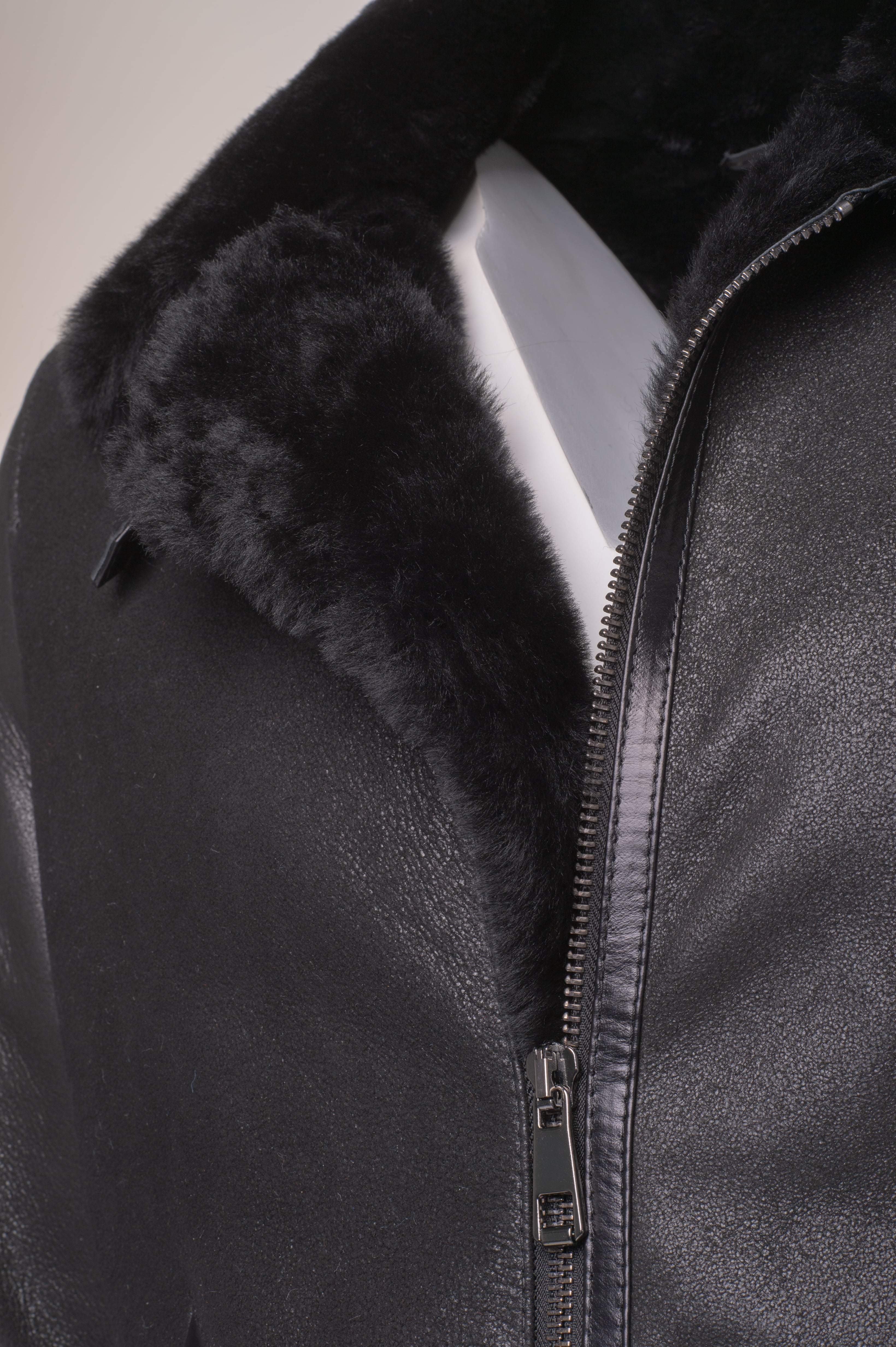 • sheepskin b3 bomber jacket black side angle
