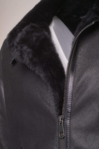 • sheepskin b3 bomber jacket black side angle
