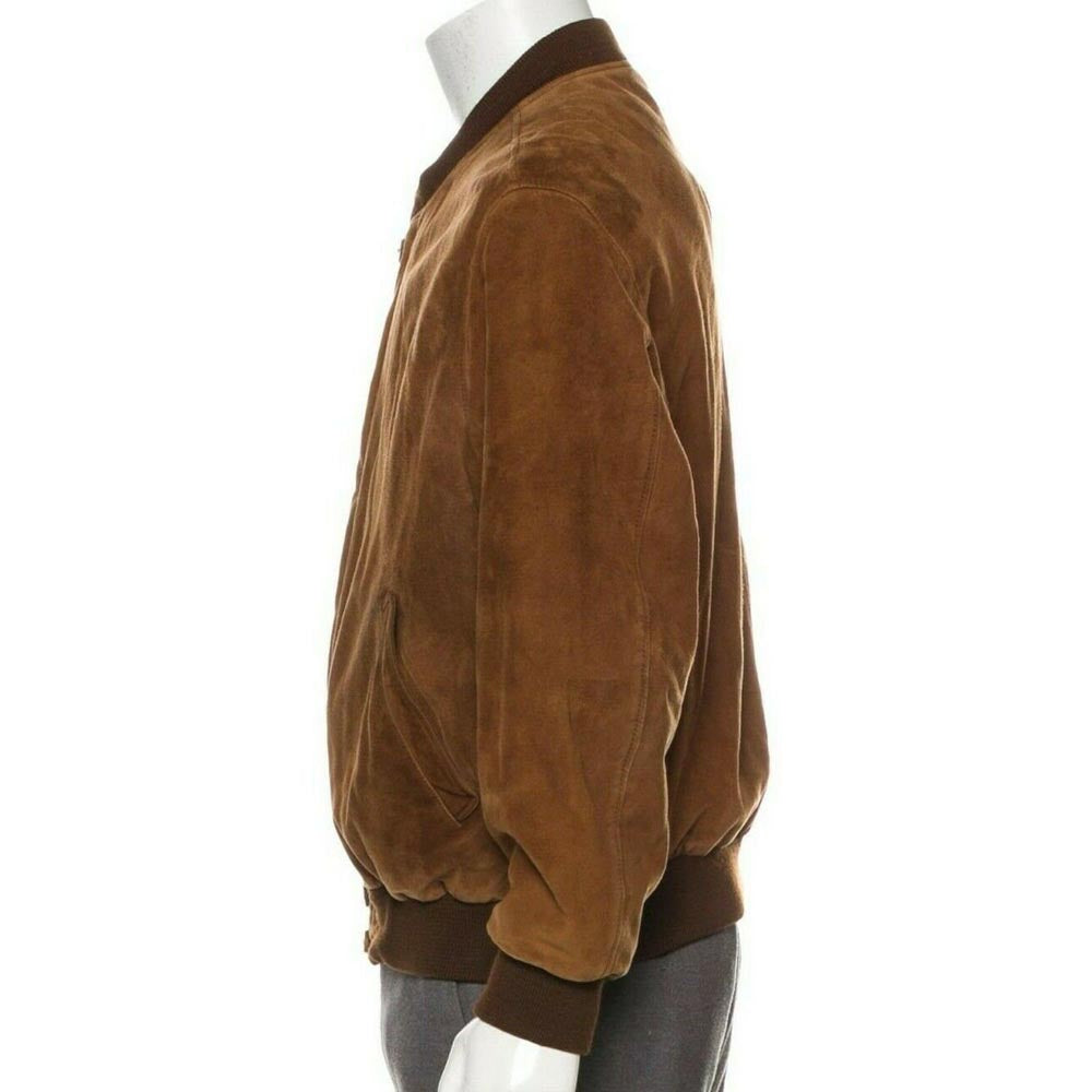 Stylish Brown Suede Leather Bomber Jacket for Men - AMSEL LEATHERS