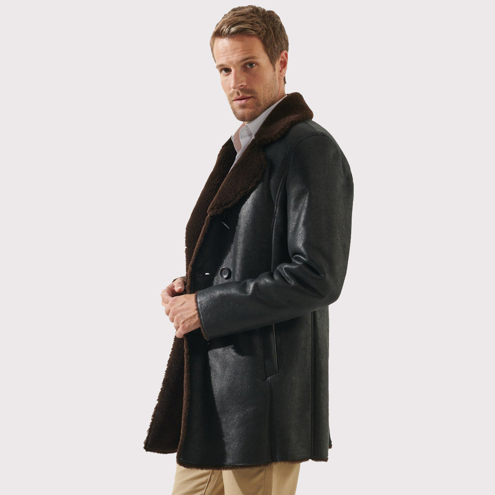 Stylish Men's Tobacco Brown Shearling Coat - Casual Elegance - AMSEL LEATHERS