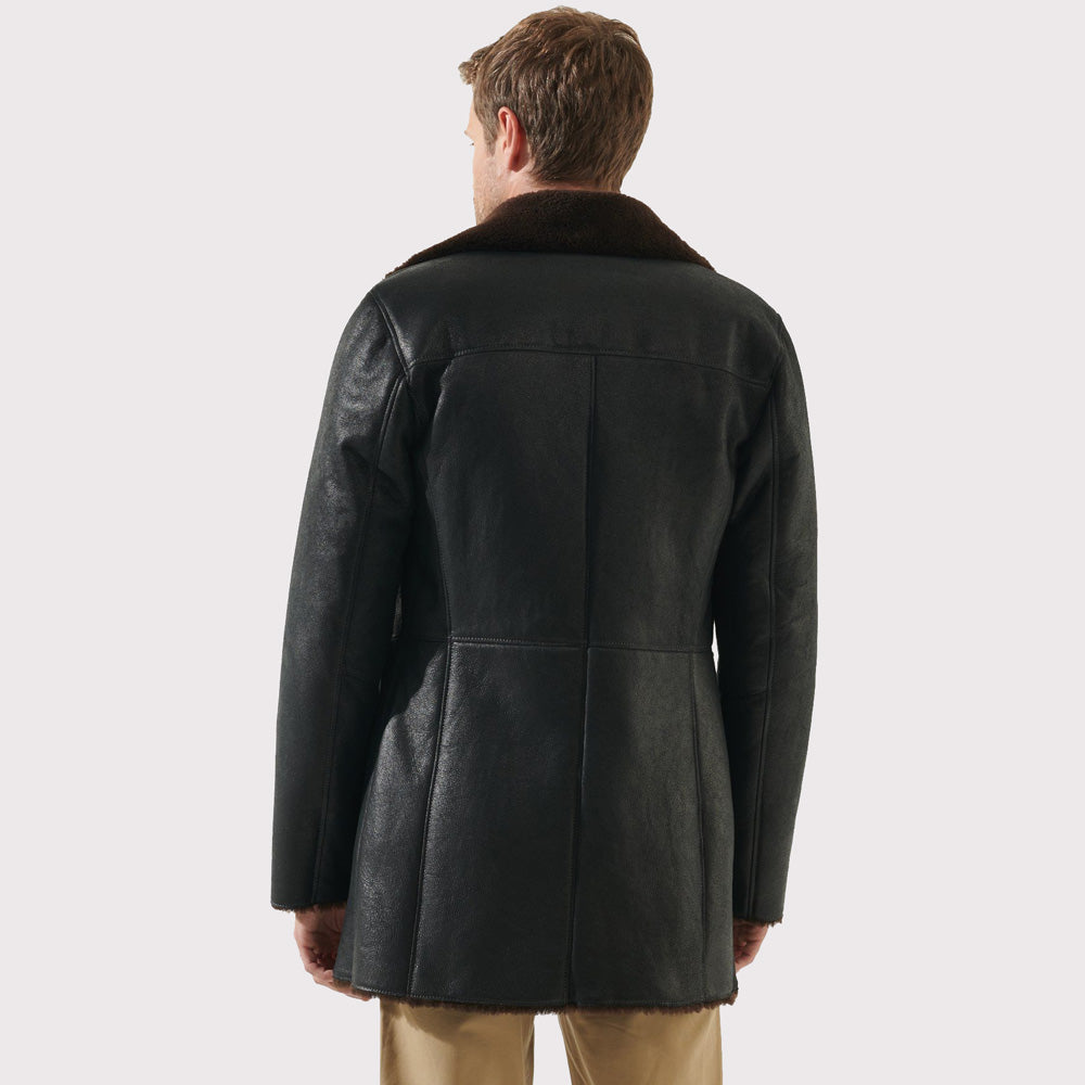 Stylish Men's Tobacco Brown Shearling Coat - Casual Elegance - AMSEL LEATHERS