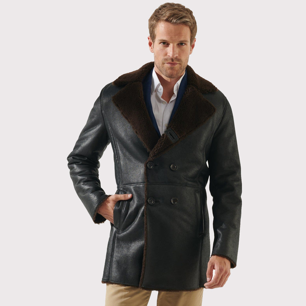 Stylish Men's Tobacco Brown Shearling Coat - Casual Elegance - AMSEL LEATHERS