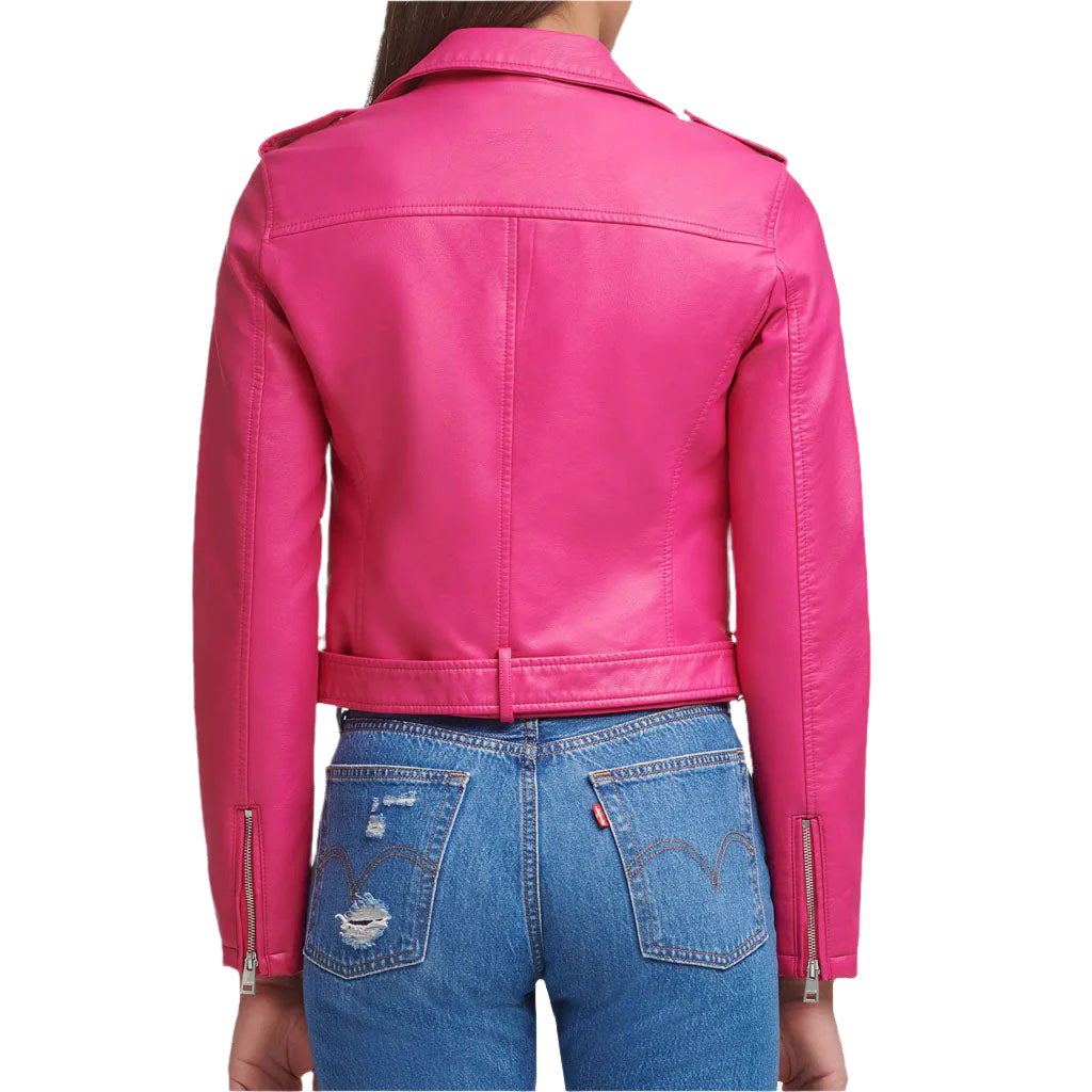 Stylish Bright Pink Women's Biker Leather Jacket - AMSEL LEATHERS