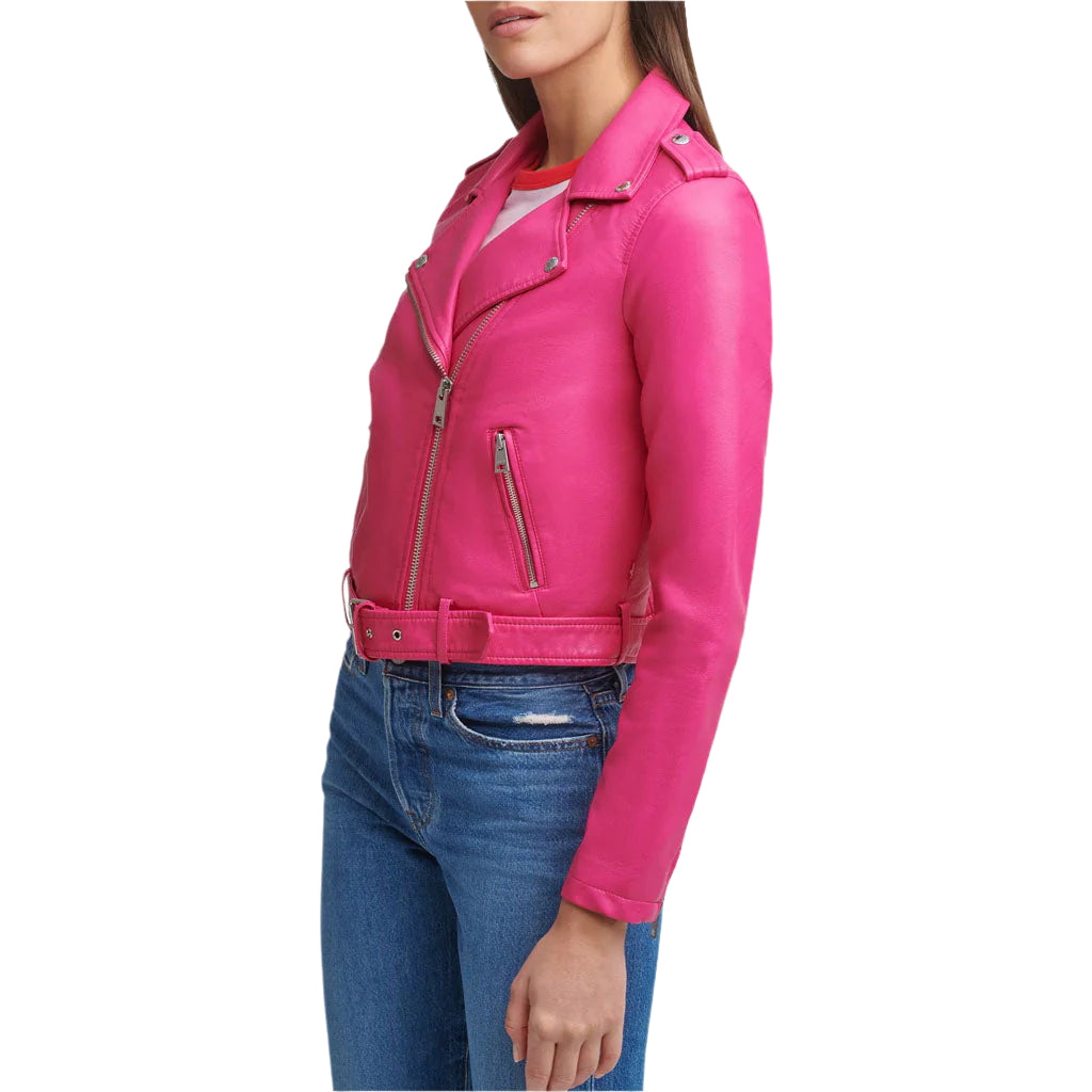 Stylish Bright Pink Women's Biker Leather Jacket - AMSEL LEATHERS