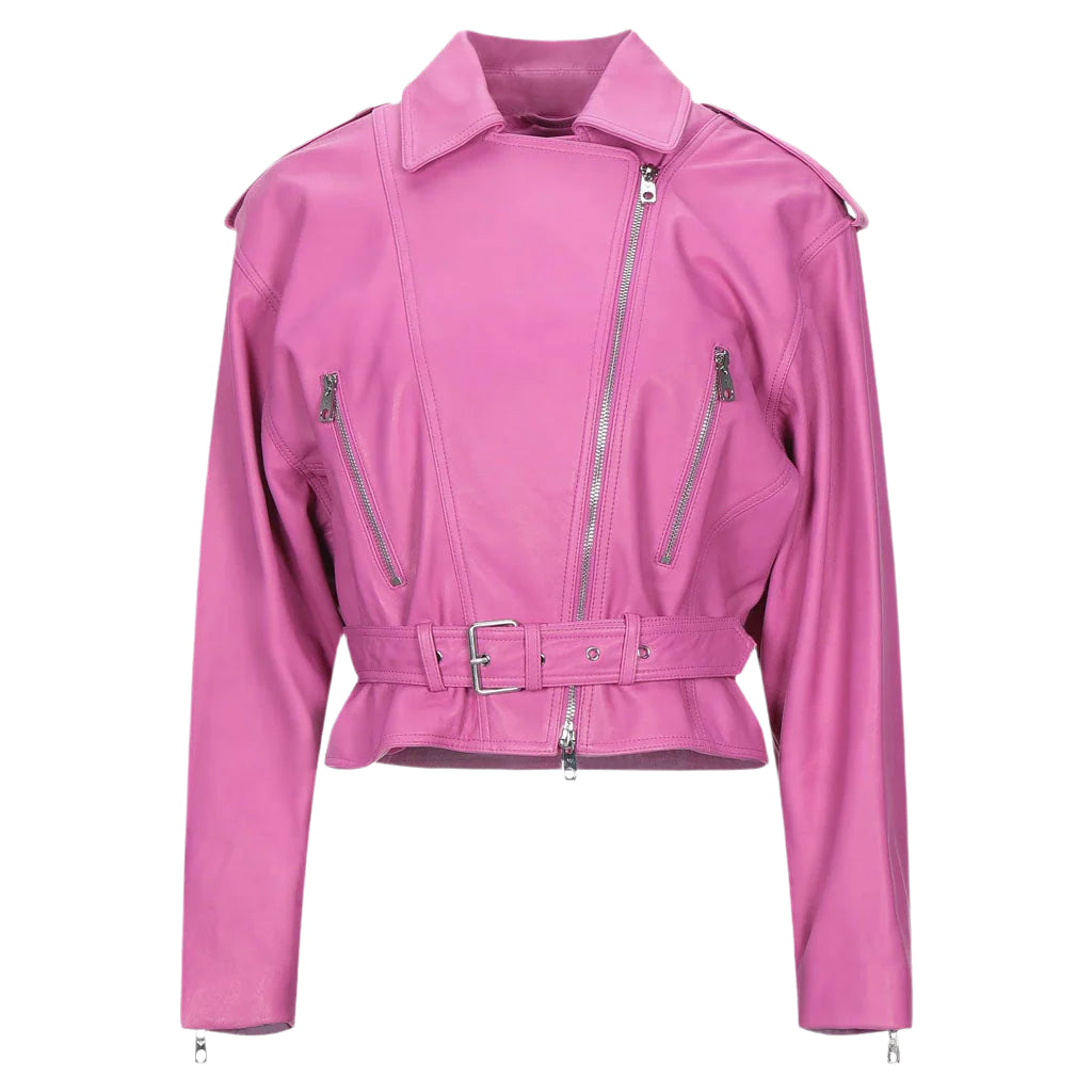 Stylish Pink Cropped Leather Jacket for Women - AMSEL LEATHERS