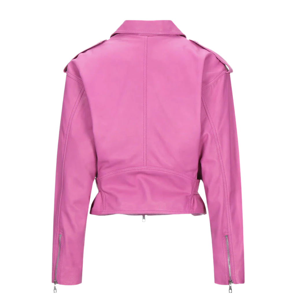 Stylish Pink Cropped Leather Jacket for Women - AMSEL LEATHERS