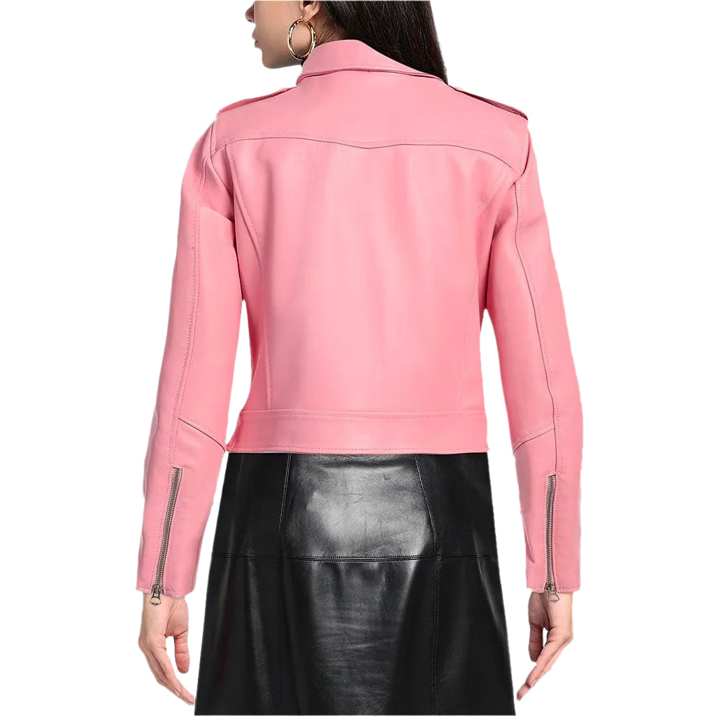 Stylish Pink Women's Biker Leather Jacket - AMSEL LEATHERS