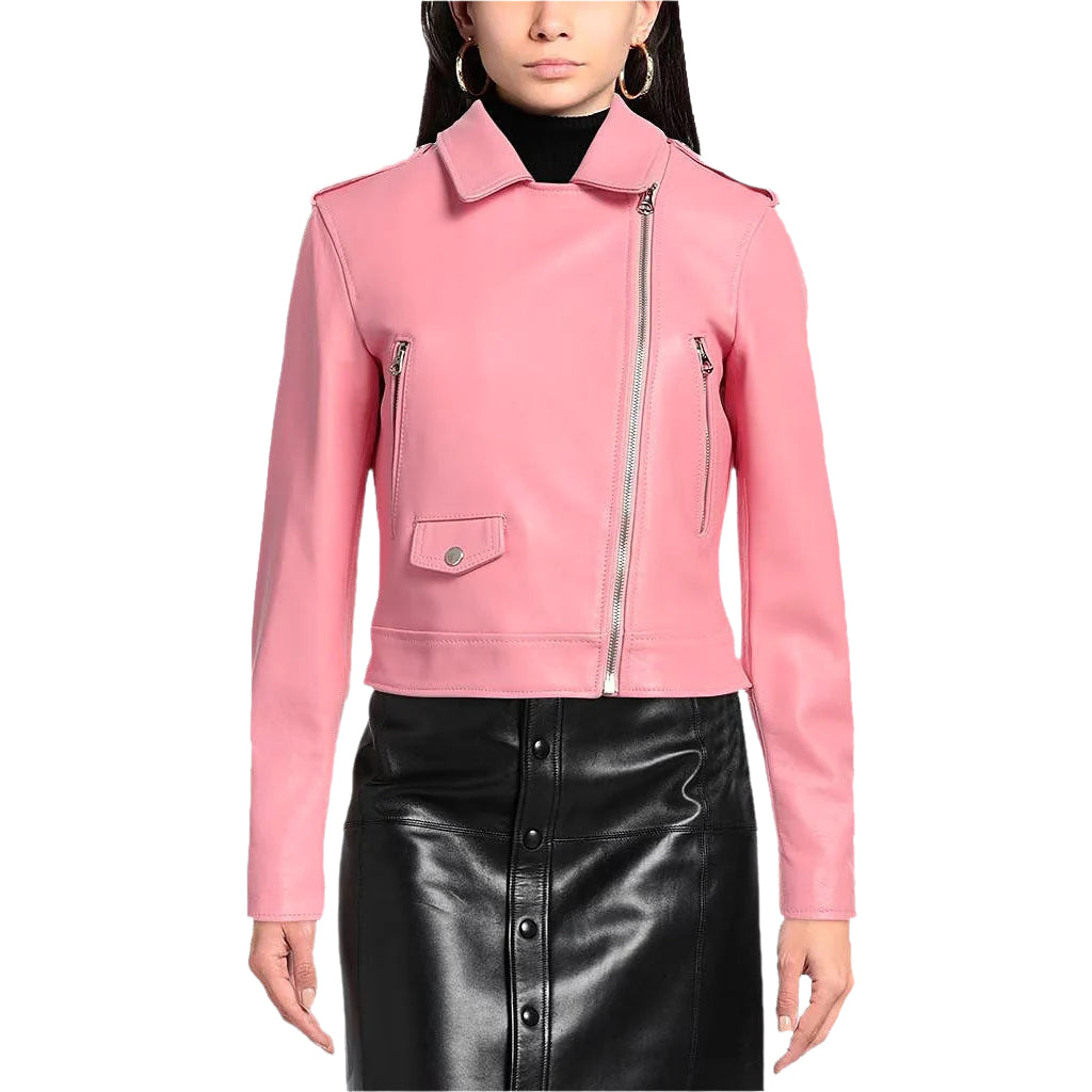 Stylish Pink Women's Biker Leather Jacket - AMSEL LEATHERS