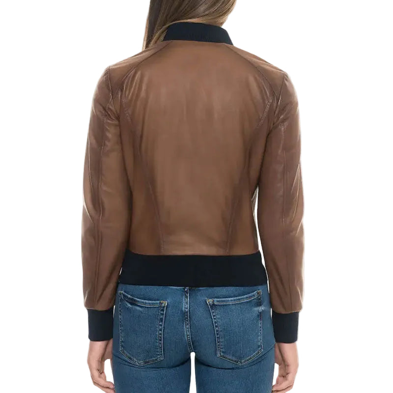 women's brown lambskin leather bomber jacket isolde side angle
