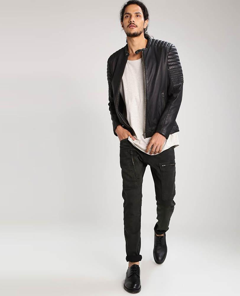 men's black quilted lambskin leather leather jacket marlow side angle