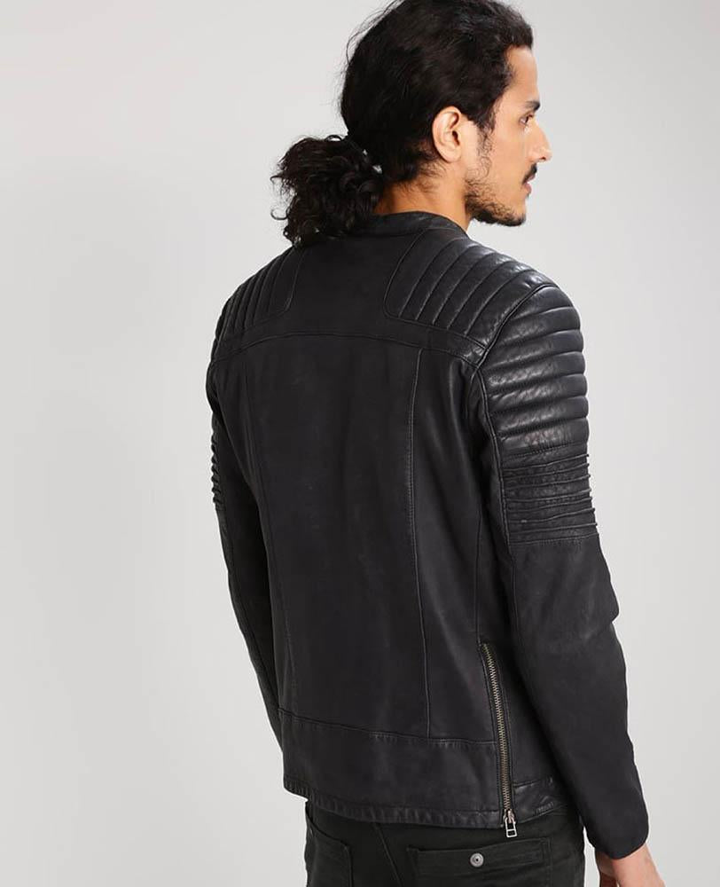men's black quilted lambskin leather leather jacket marlow back view