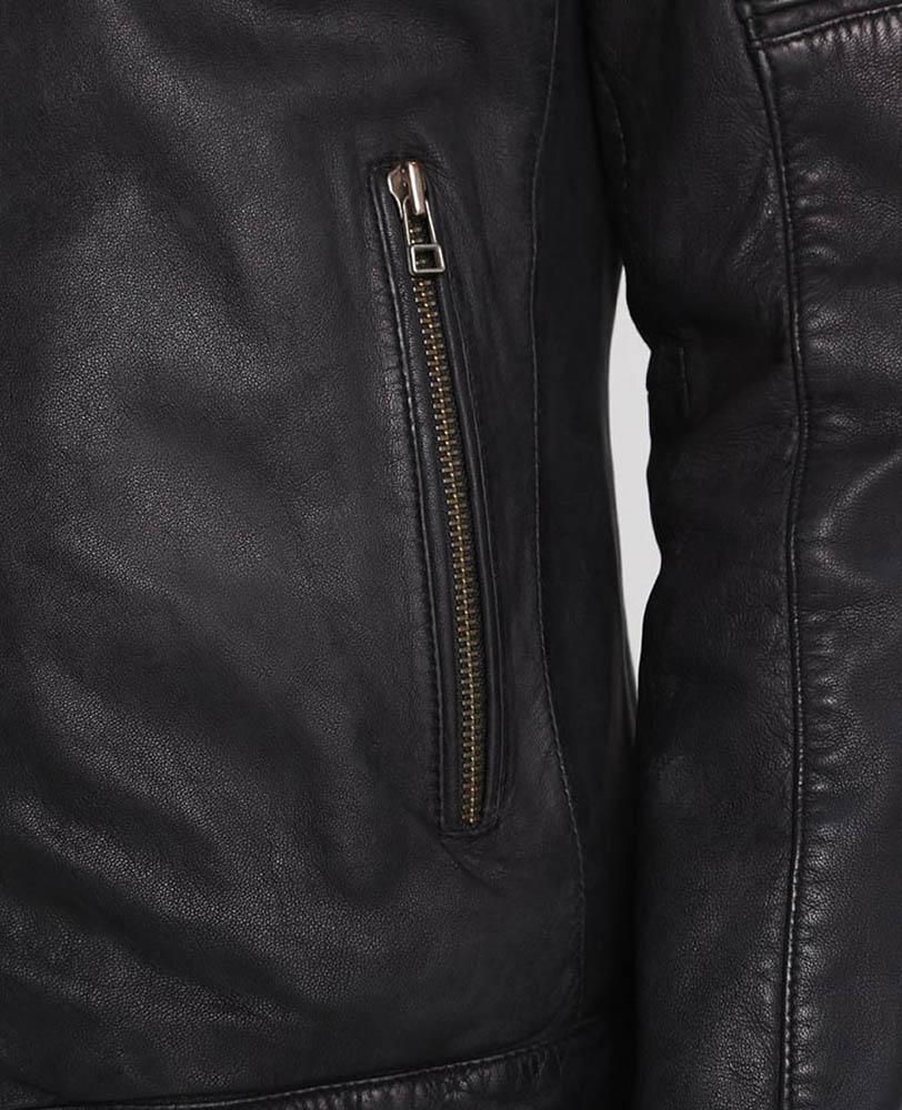 men's black quilted lambskin leather leather jacket marlow detail close up