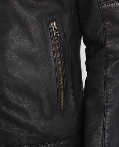 men's black quilted lambskin leather leather jacket marlow detail close up