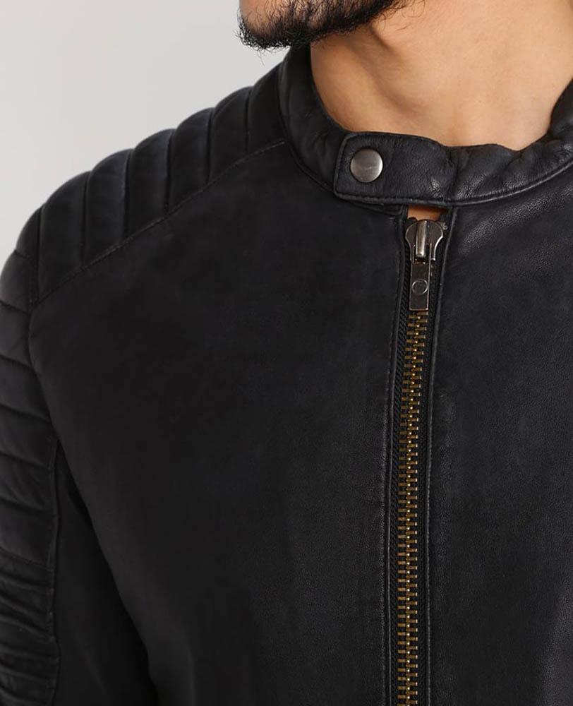 men's black quilted lambskin leather leather jacket marlow texture detail