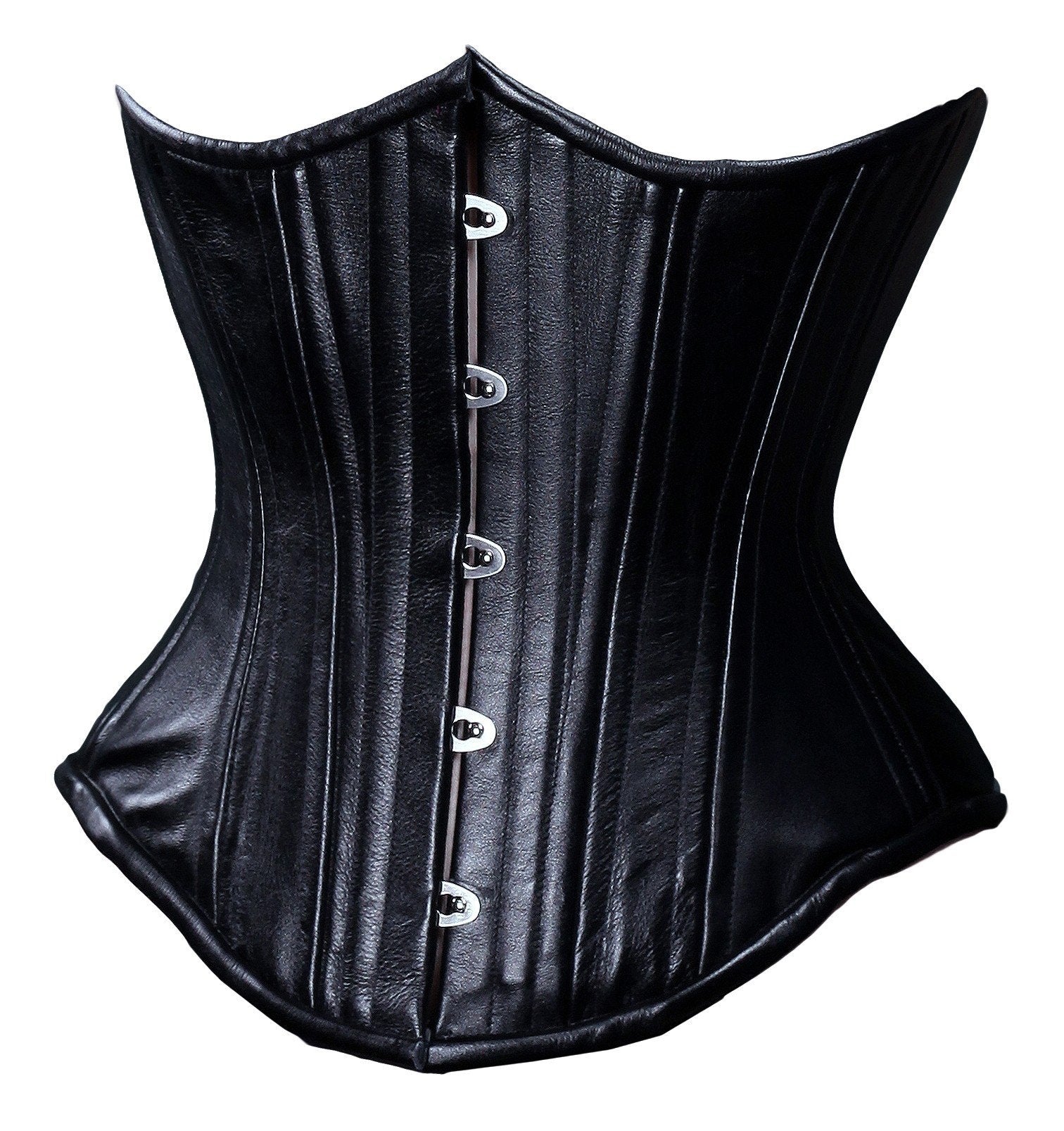 women's black sheepskin leather corset freya front view