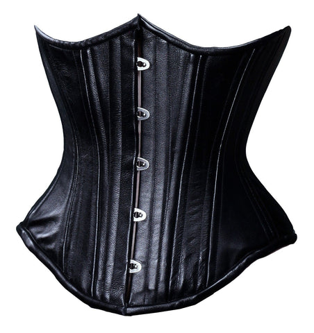 women's black sheepskin leather corset freya front view