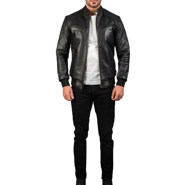 Sven Black Leather Bomber Jacket