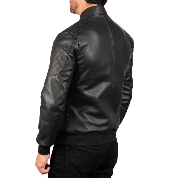 Sven Black Leather Bomber Jacket