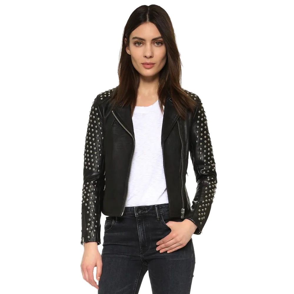 Taliyah Black Studded Leather Jacket