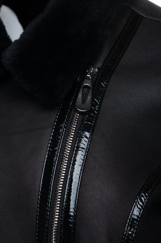 Tasha's Black Sheepskin Shearling B-3 Bomber Style Jacket